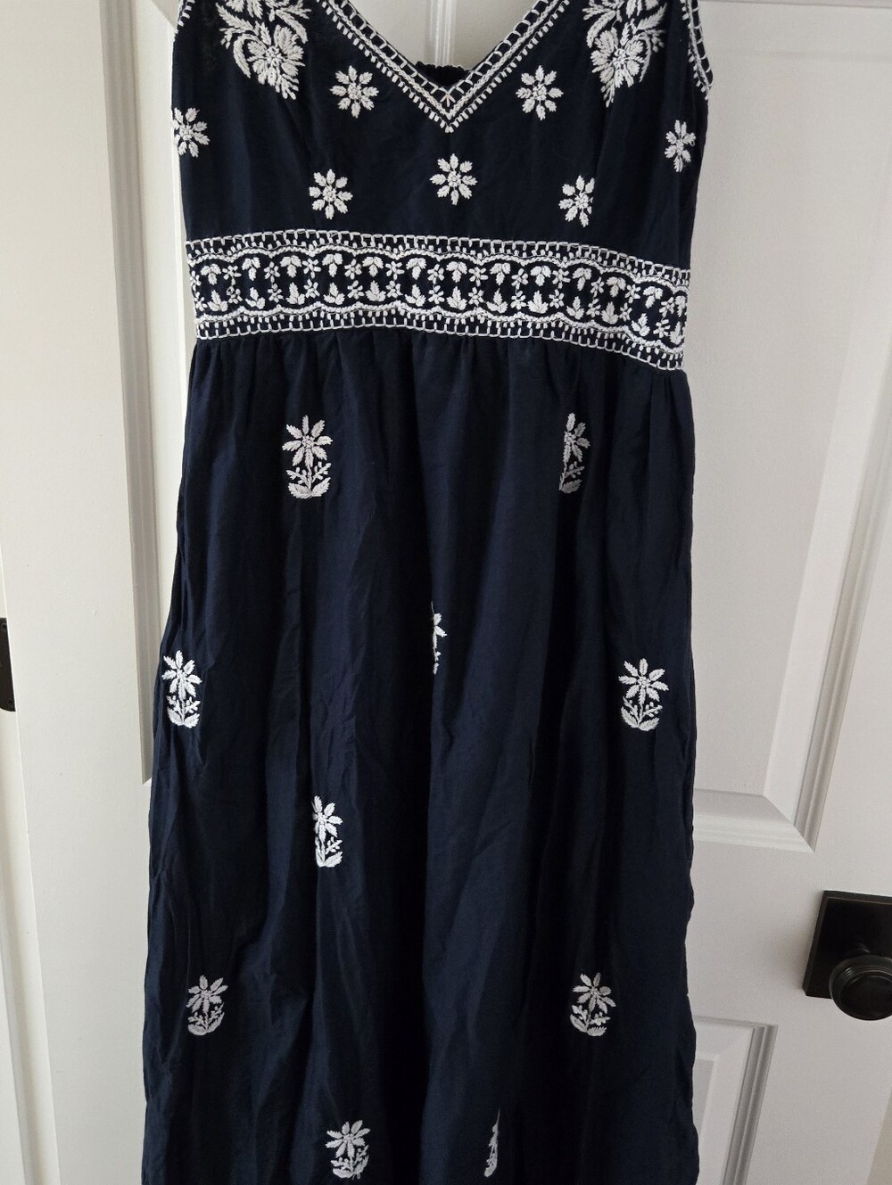 Gretchen Scott Designs Navy Maxi Skirt with White Embroidery